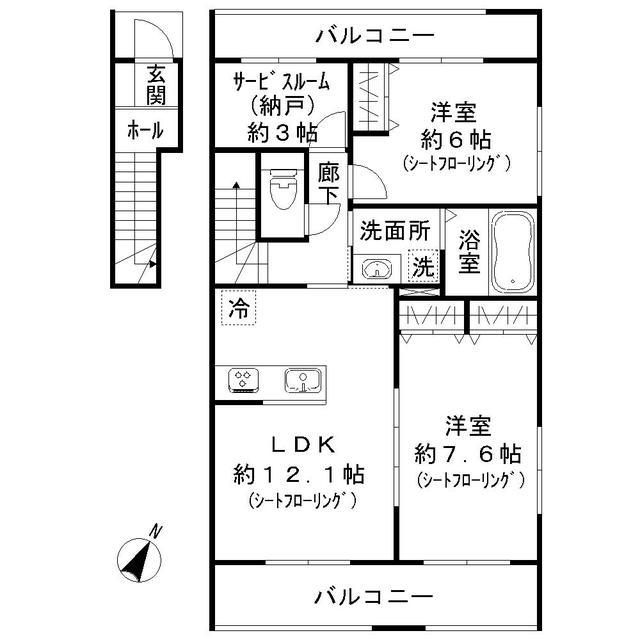オークス中川(2LDK/2階)の間取り写真