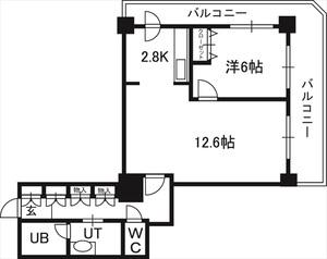 PRIME URBAN札幌 RIVER FRONT(1LDK/13階)の間取り写真