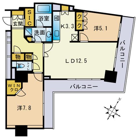 グランアルト天神タワー(2LDK/7階)の間取り写真