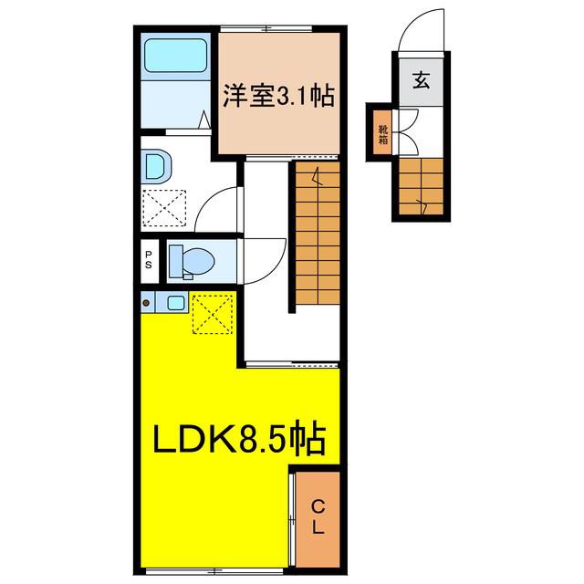 BELLE LEAD 立町(1LDK/2階)の間取り写真
