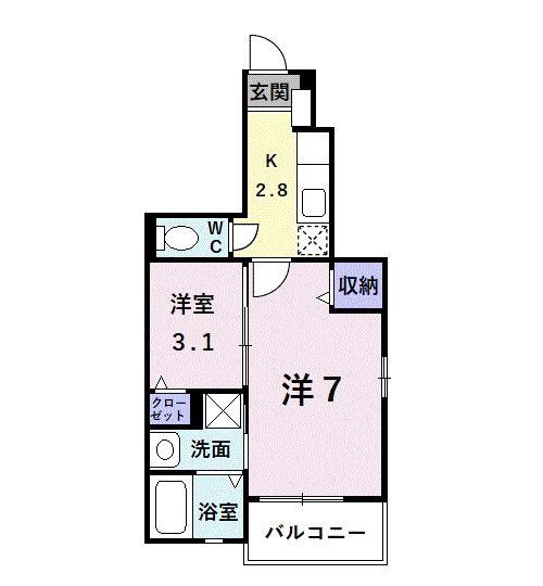 プチフローラ 北野田III(2K/1階)の間取り写真