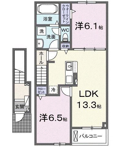 グランシャトー武蔵藤沢A(2LDK/2階)の間取り写真