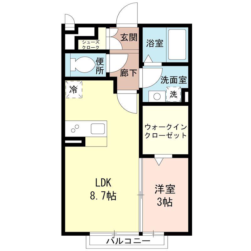 ピュールソレイユ(1LDK/2階)の間取り写真