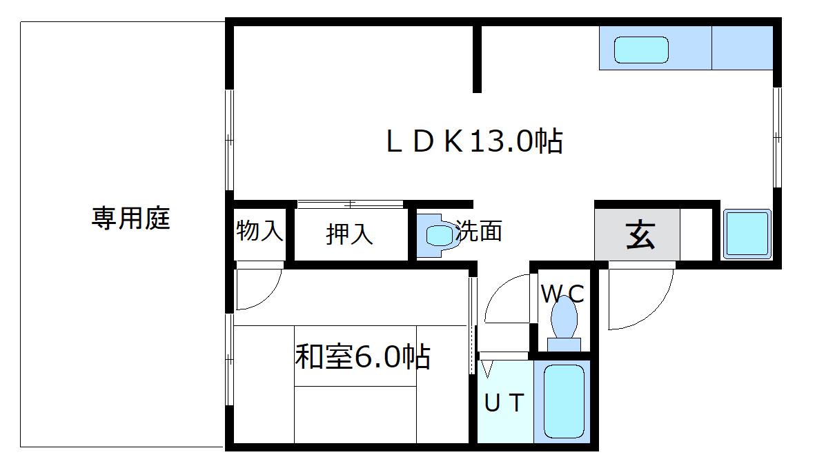 大和川ハイツI(1LDK/1階)の間取り写真