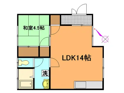 小山アパート(1LDK/1階)の間取り写真