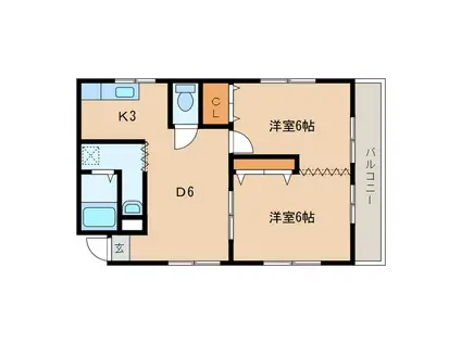 JR岩徳線 西岩国駅 徒歩15分 2階建 築24年(2DK/2階)の間取り写真