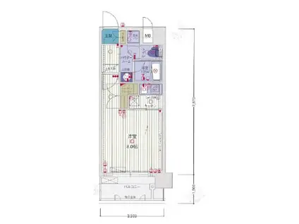 アソシアグロッツォ博多(1K/6階)の間取り写真