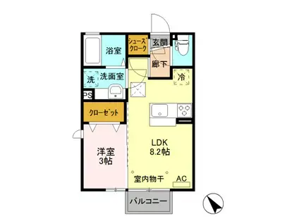 D-ROOM リヴェール乙女B103(1LDK/1階)の間取り写真