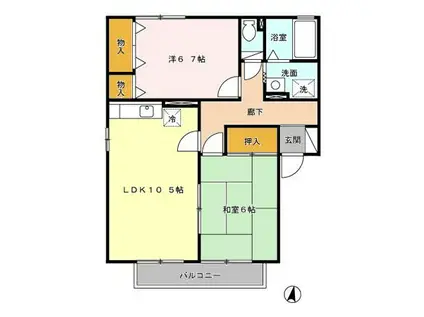 ロイヤルガーデン白岩 B・C棟 C棟(2LDK/2階)の間取り写真