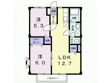 パールグリーン笹原(2LDK/1階)の間取り写真