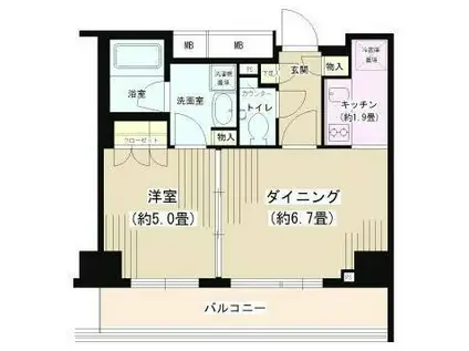 ポルトパルティーレ横浜(1DK/6階)の間取り写真