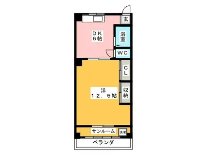 成和ハイツ(1DK/3階)の間取り写真