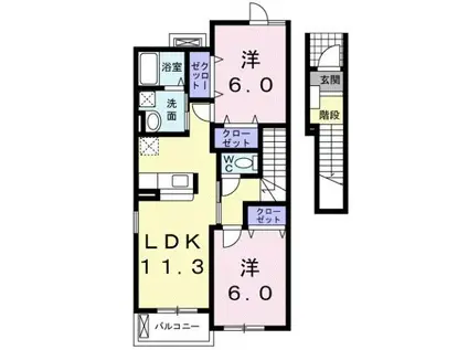パストラーレ 2LDKT(2LDK/2階)の間取り写真