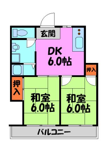 サンハイム桜ガ丘(2DK/2階)の間取り写真