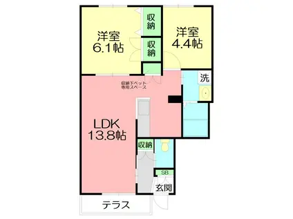 メゾンかきの木 弐番館(2LDK/1階)の間取り写真