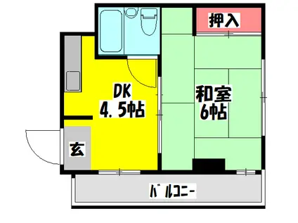 ウエストヒルズ門真南(1DK/4階)の間取り写真