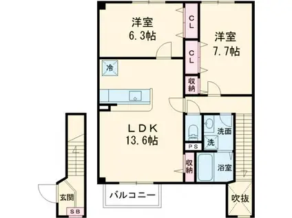 ディアコート(2LDK/2階)の間取り写真