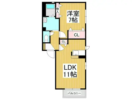 フォーレスサンティエ(1LDK/2階)の間取り写真