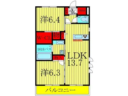 レジデンスヒルズ(2LDK/2階)の間取り写真
