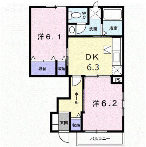 リーヴメゾン北館D(2DK/1階)の間取り写真