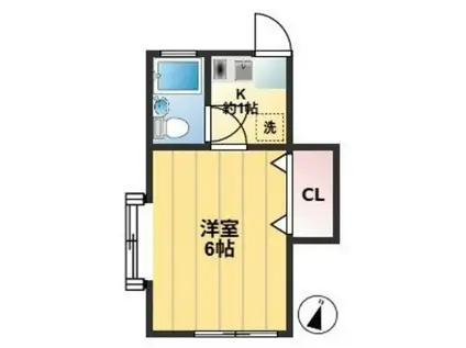 グリーンウッド(1K/1階)の間取り写真