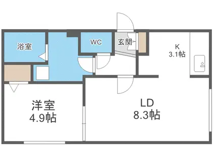 サンテラス新富(1LDK/1階)の間取り写真
