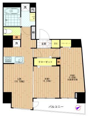 アリーチェ赤羽岩淵(2LDK/7階)の間取り写真