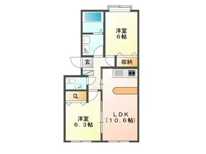 ウエスト COURT N棟(2LDK/2階)の間取り写真