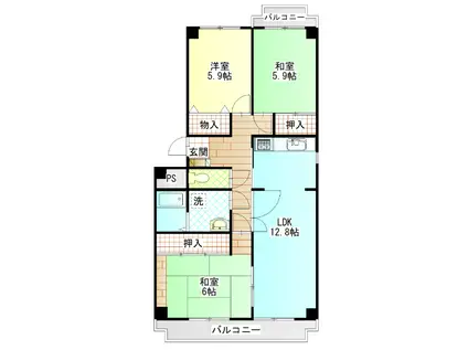 イーストタウン小田原(3LDK/2階)の間取り写真