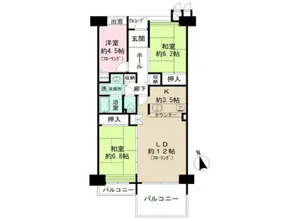 グリーンハイツ車返南(3LDK/4階)の間取り写真
