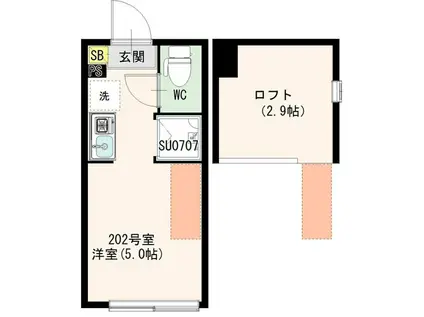 アイオライト(ワンルーム/2階)の間取り写真