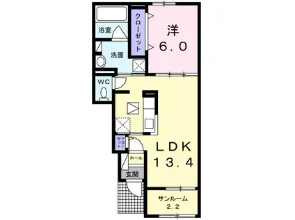 ラ・フォンテ西軽井沢 B(1LDK/1階)の間取り写真