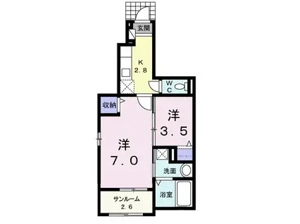 コンフォリアII(1SK/1階)の間取り写真