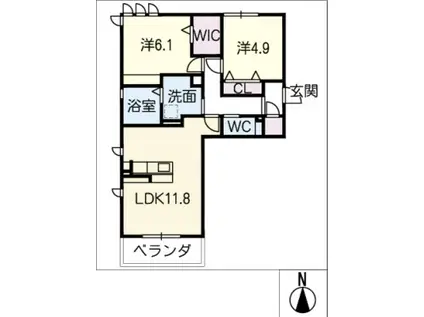 WIT ONE(2LDK/2階)の間取り写真