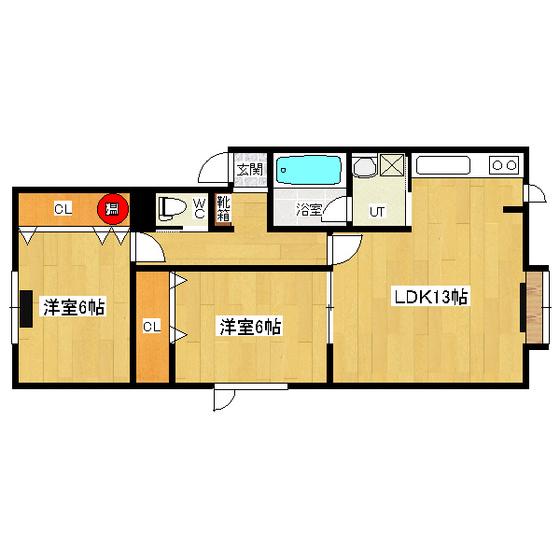 ライフマンション(2LDK/1階)の間取り写真