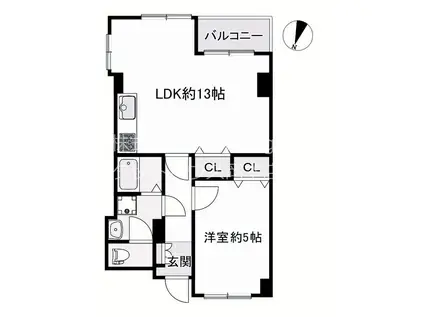 ロジュマン反高(1LDK/2階)の間取り写真