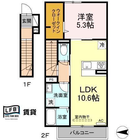 ディアコート(1LDK/2階)の間取り写真