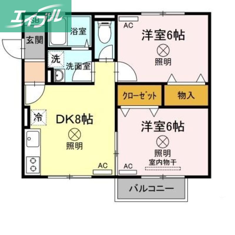 ベルデュールB棟(2DK/2階)の間取り写真