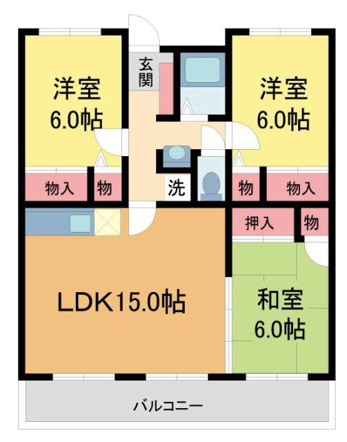阪急宝塚線 宝塚駅 徒歩10分 3階建 築36年(3LDK/3階)の間取り写真