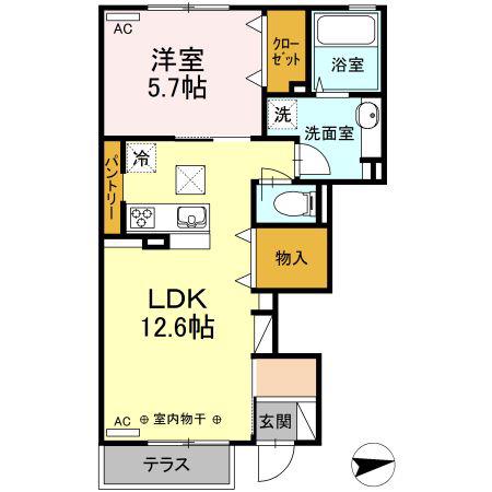 ドゥ・ルグラン(1LDK/1階)の間取り写真