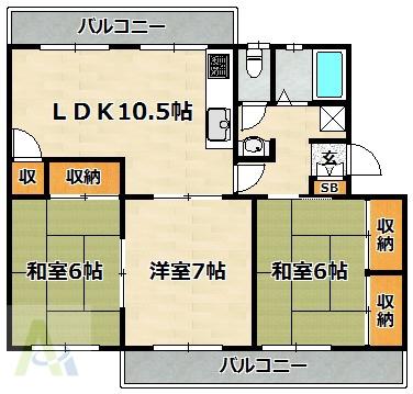 ひよどり台7団地34号棟(3LDK/2階)の間取り写真