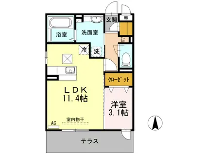 KRANE B棟(1LDK/1階)の間取り写真