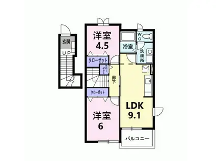 ル.レーヴ A(2LDK/2階)の間取り写真