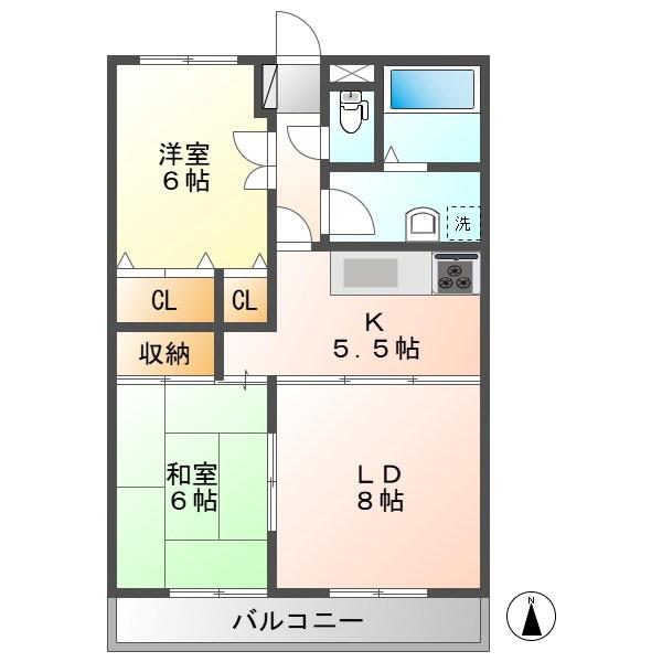 マンションいおり(2LDK/3階)の間取り写真