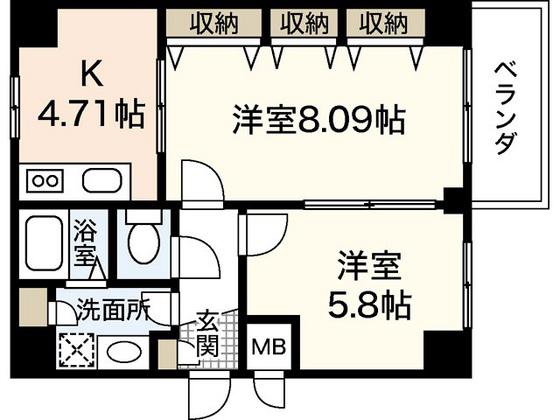 リバーフロント上大須賀(2K/4階)の間取り写真