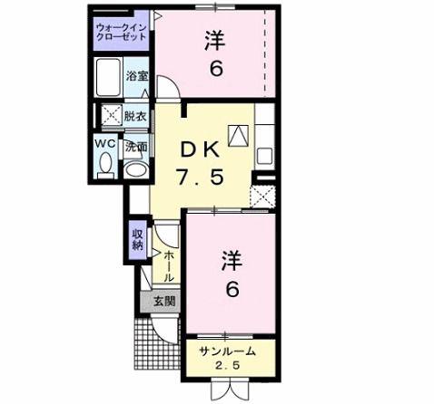 セレノ ディモーラ I(2DK/1階)の間取り写真