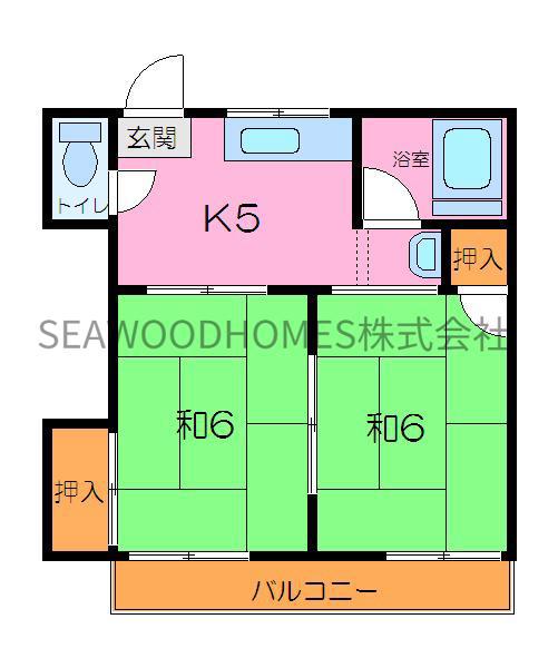 加藤ハイツ(2DK/2階)の間取り写真