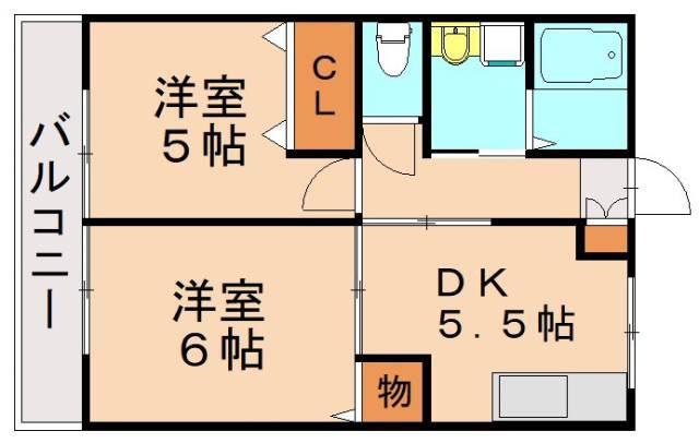 ヒルズリバーサイドB(2DK/2階)の間取り写真