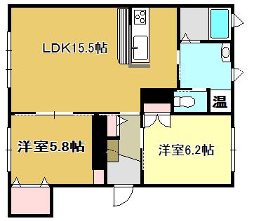 モイザリリバーハイツ(2LDK/2階)の間取り写真