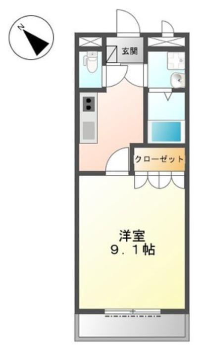 グランドールヒルズ(1K/1階)の間取り写真